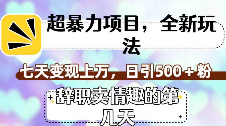 超暴利项目，全新玩法（辞职卖情趣的第几天），七天变现上万，日引500+粉-时光论坛