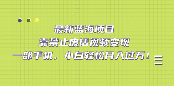 最新蓝海项目，靠禁止废话视频变现，一部手机，小白轻松月入过万！-时光论坛