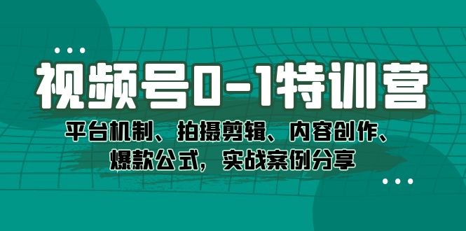 视频号0-1特训营：平台机制、拍摄剪辑、内容创作、爆款公式，实战案例分享-时光论坛