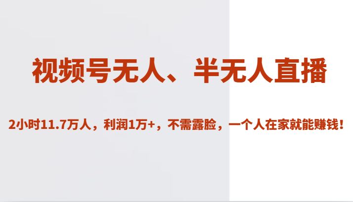 视频号无人、半无人直播2小时11.7万人，利润1万+，不需露脸，一个人在家就能赚钱！-时光论坛