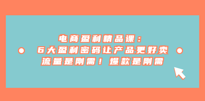 电商盈利精品课：6大盈利 密码让产品更好卖，流量是刚需！爆款是刚需-时光论坛