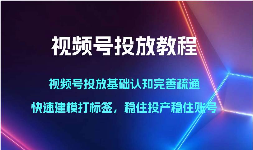 视频号投放教程-视频号投放基础认知完善疏通，快速建模打标签，稳住投产稳住账号-时光论坛