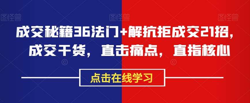 成交秘籍36法门+解抗拒成交21招，成交干货，直击痛点，直指核心-时光论坛