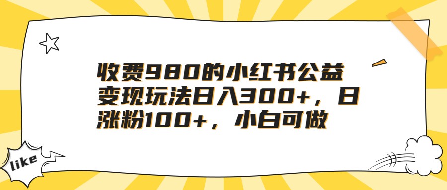 收费980的小红书公益变现玩法日入300+，日涨粉100+，小白可做-时光论坛