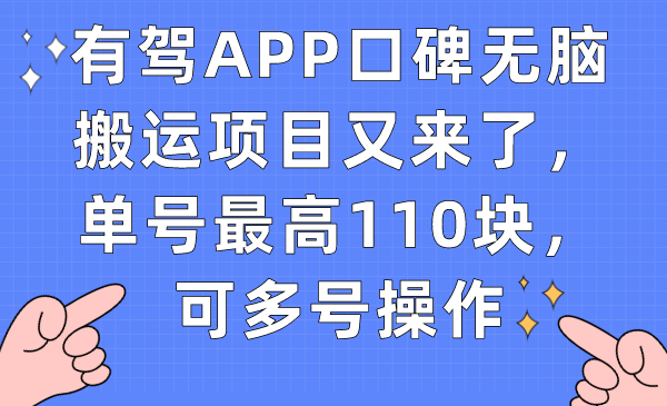 有驾APP口碑无脑搬运项目又来了，单号最高110块，可多号操作-时光论坛