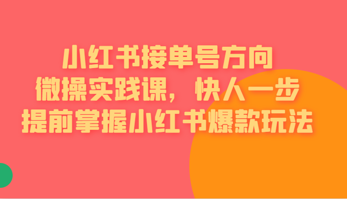 红书接单号方向微操实践课，快人一步提前掌握小红书爆款玩法-时光论坛