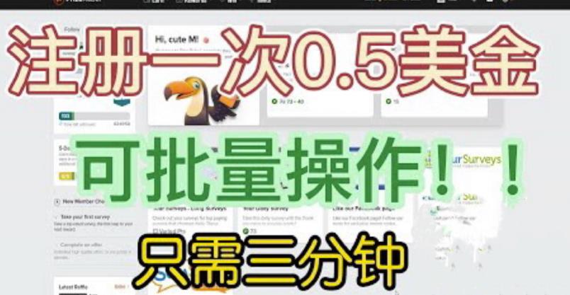 国外项目注册一次0.5美金，只需三分钟无脑操作，可批量同时放大操作，小白工作室福利【揭秘】-时光论坛