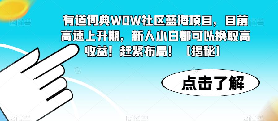 有道词典WOW社区蓝海项目，目前高速上升期，新人小白都可以换取高收益！赶紧布局！【揭秘】-时光论坛