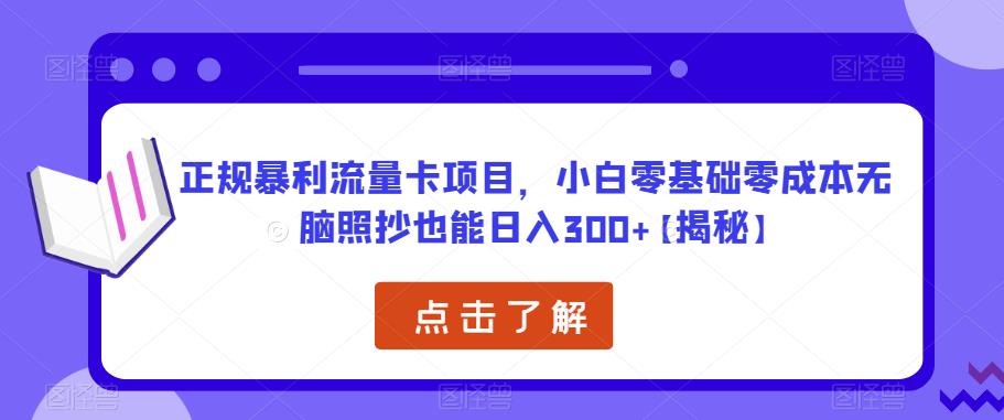 正规暴利流量卡项目，小白零基础零成本无脑照抄也能日入300+【揭秘】-时光论坛