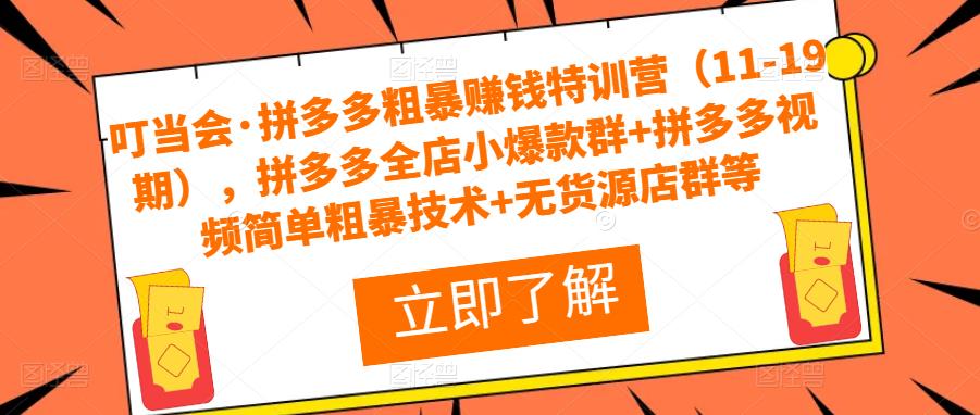 叮当会·拼多多粗暴赚钱特训营，拼多多全店小爆款群+拼多多视频简单粗暴技术+无货源店群等-时光论坛
