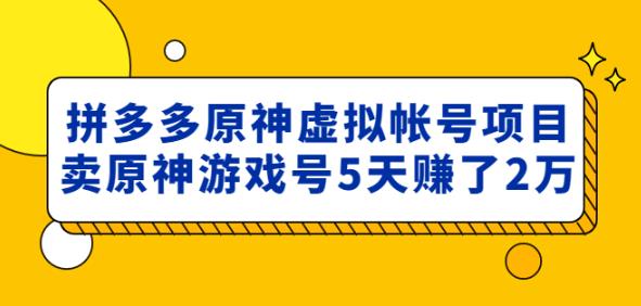 外面卖2980的拼多多原神虚拟帐号项目：卖原神游戏号5天赚了2万-时光论坛