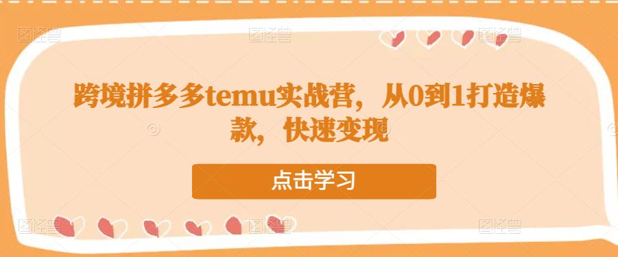 跨境拼多多temu实战营，从0到1打造爆款，快速变现-时光论坛