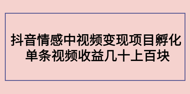 副业孵化营第5期：抖音情感中视频变现项目孵化 单条视频收益几十上百-时光论坛