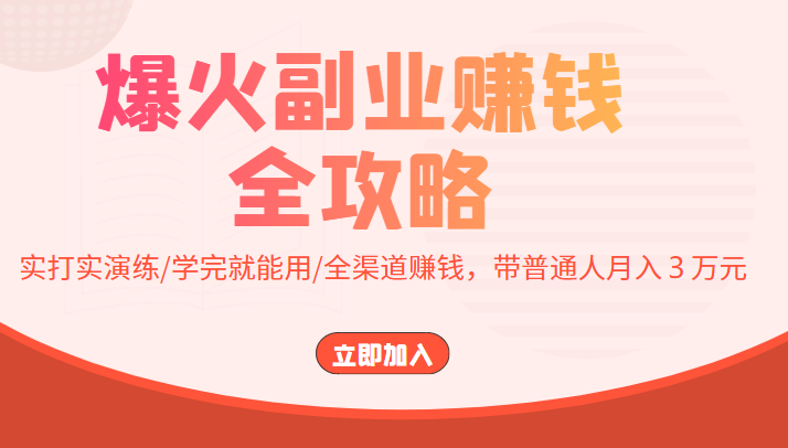 爆火副业赚钱全攻略：实打实演练/学完就能用/全渠道赚钱，带普通人月入３万元-时光论坛