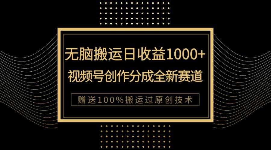 单日收益1000+，新类目新赛道，视频号创作分成无脑搬运100%上热门-时光论坛