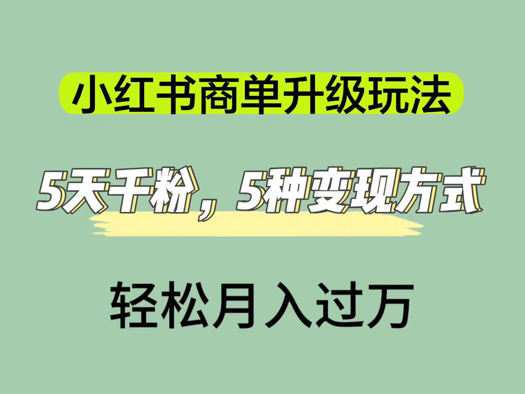 小红书商单升级玩法，5天千粉，5种变现渠道，轻松月入1万+-时光论坛