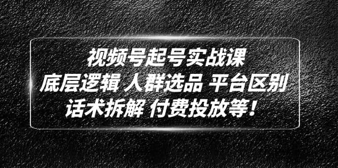 视频号起号实战课：底层逻辑 人群选品 平台区别 话术拆解 付费投放等-时光论坛