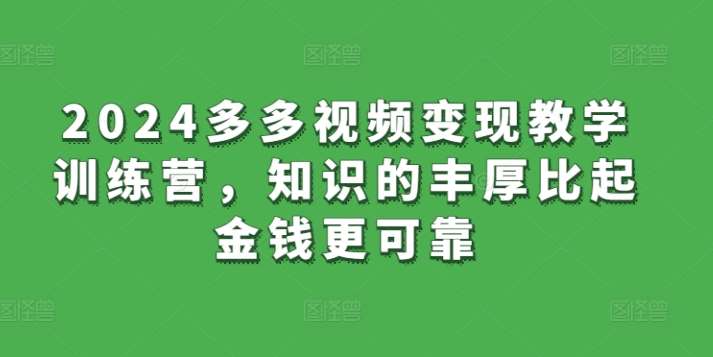 2024多多视频变现教学训练营，知识的丰厚比起金钱更可靠-时光论坛