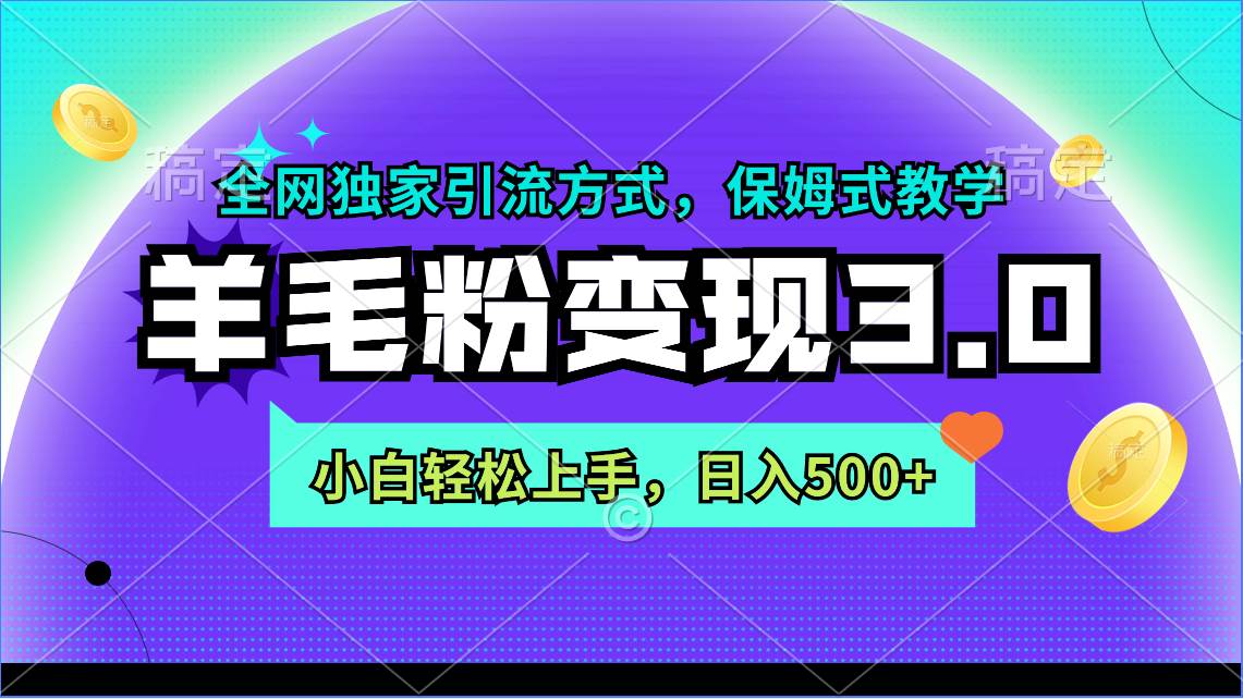 （9116期）羊毛粉变现3.0 全网独家引流方式，小白轻松上手，日入500+-时光论坛