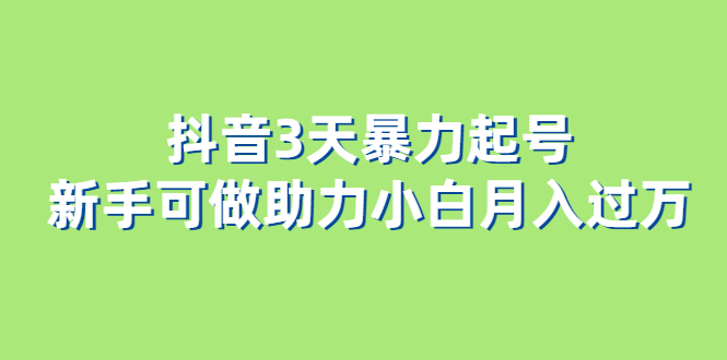 抖音3天暴力起号新手可做助力小白月入过万-时光论坛