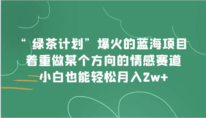 “绿茶计划”，爆火的蓝海项目，着重做某个方向的情感赛道，小白也能轻松月入2w+-时光论坛