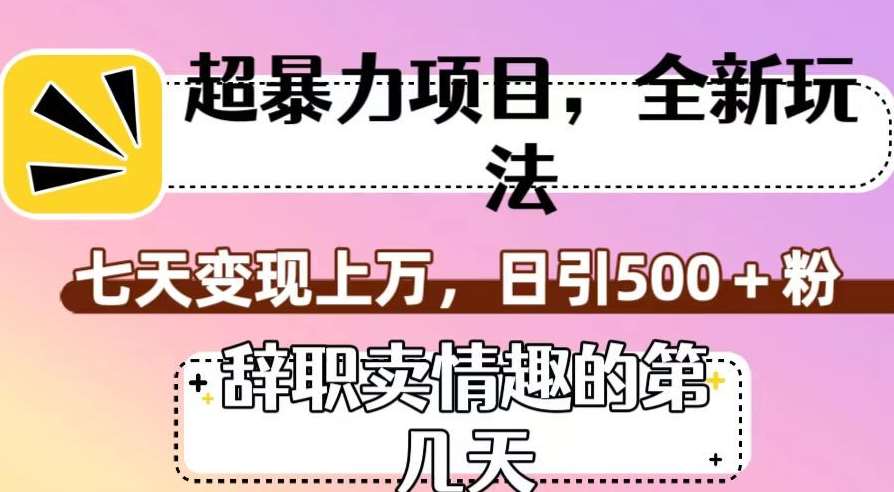 超暴利项目，全新玩法（辞职卖情趣的第几天），七天变现上万，日引500+粉【揭秘】-时光论坛