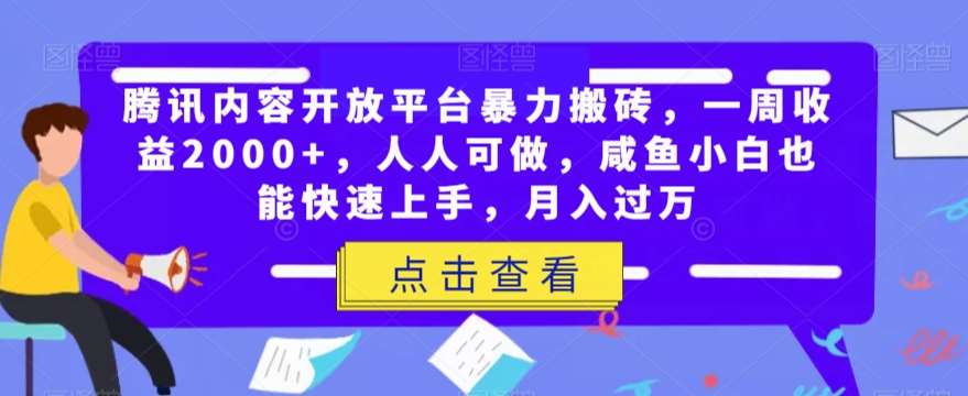 腾讯内容开放平台暴力搬砖，一周收益2000+，人人可做，咸鱼小白也能快速上手，月入过万-时光论坛
