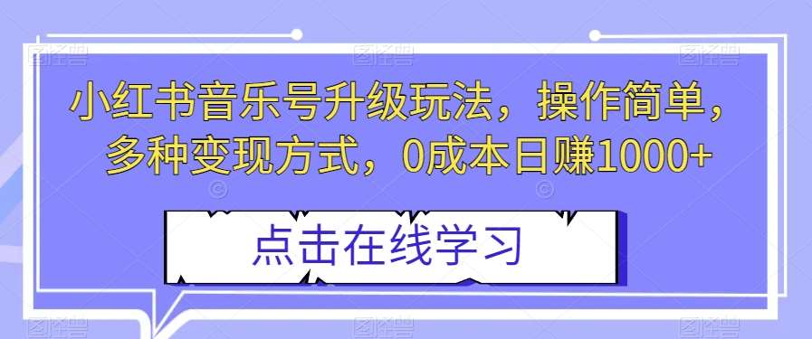 小红书音乐号升级玩法，操作简单，多种变现方式，0成本日赚1000+【揭秘】-时光论坛