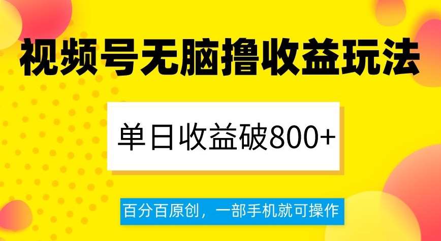 视频号无脑撸收益玩法，单日收益破800+，百分百原创，一部手机就可操作【揭秘】-时光论坛