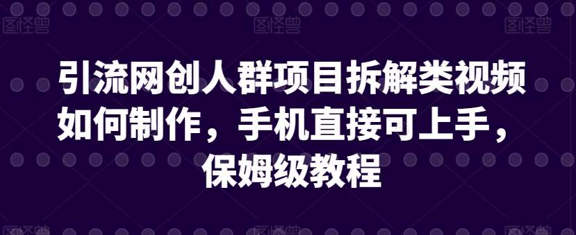 引流网创人群项目拆解类视频如何制作，手机直接可上手，保姆级教程【揭秘】-时光论坛