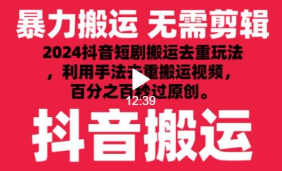 2024最新抖音搬运技术，抖音短剧视频去重，手法搬运，利用工具去重，达到秒过原创的效果【揭秘】-时光论坛