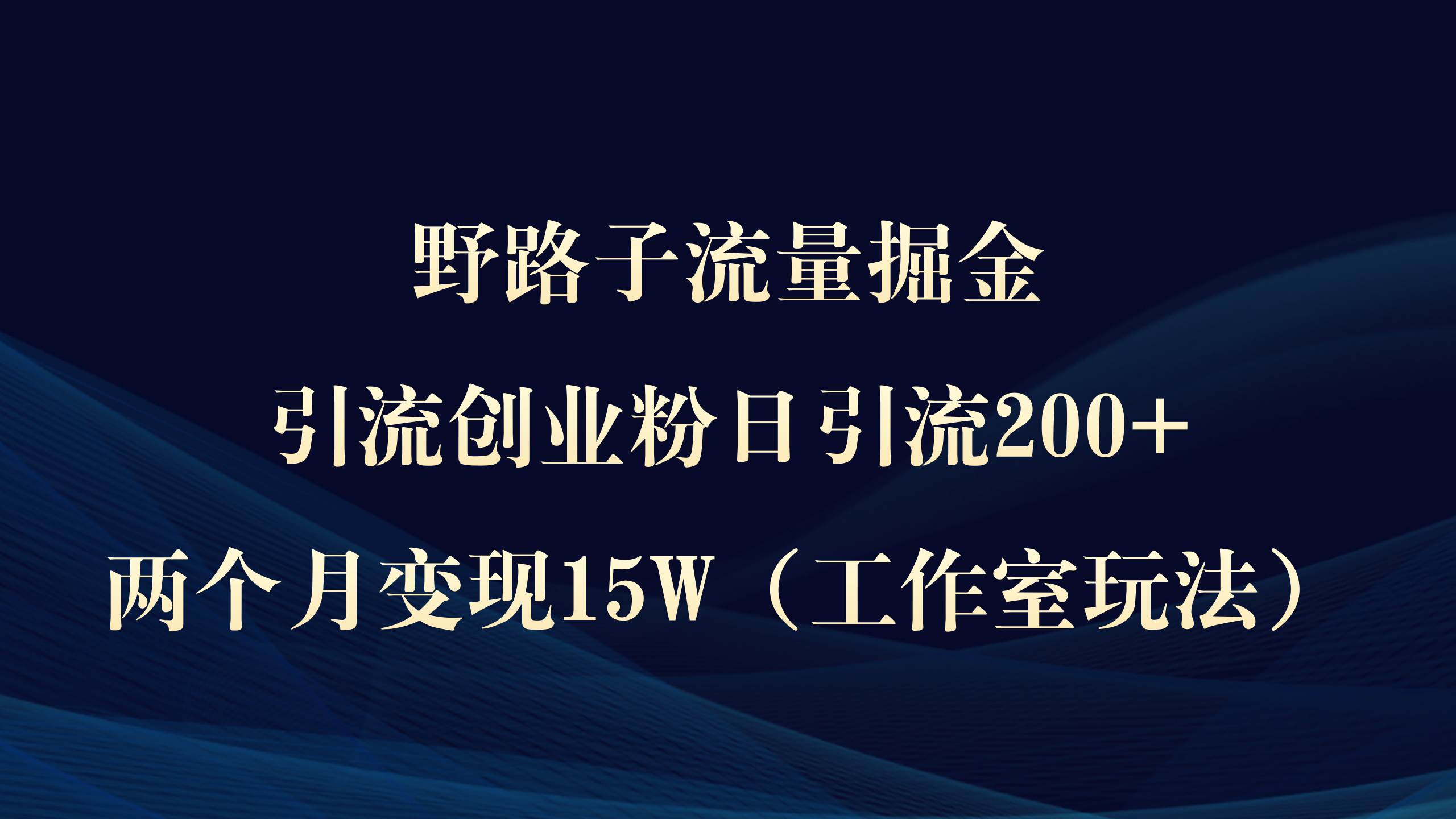 （9513期）野路子流量掘金，引流创业粉日引流200+，两个月变现15W（工作室玩法））-时光论坛