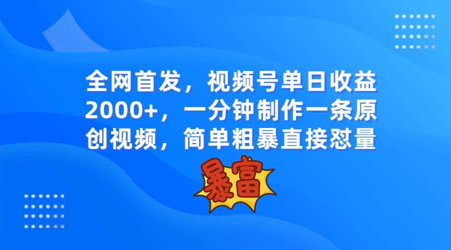 全网首发，视频号单日收益2000+，一分钟制作一条原创视频，简单粗暴-时光论坛