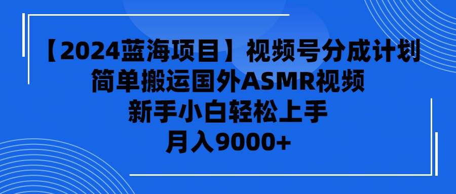 （9743期）【2024蓝海项目】视频号分成计划，无脑搬运国外ASMR视频，新手小白轻松…-时光论坛