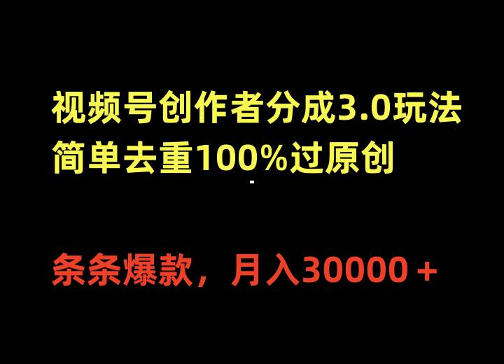 （10002期）视频号创作者分成3.0玩法，简单去重100%过原创，条条爆款，月入30000＋-时光论坛