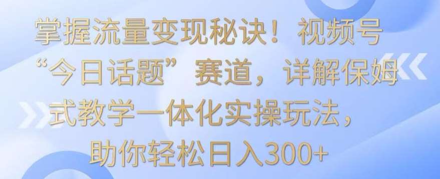 掌握流量变现秘诀！视频号“今日话题”赛道，详解保姆式教学一体化实操玩法，助你轻松日入300+【揭秘】-时光论坛