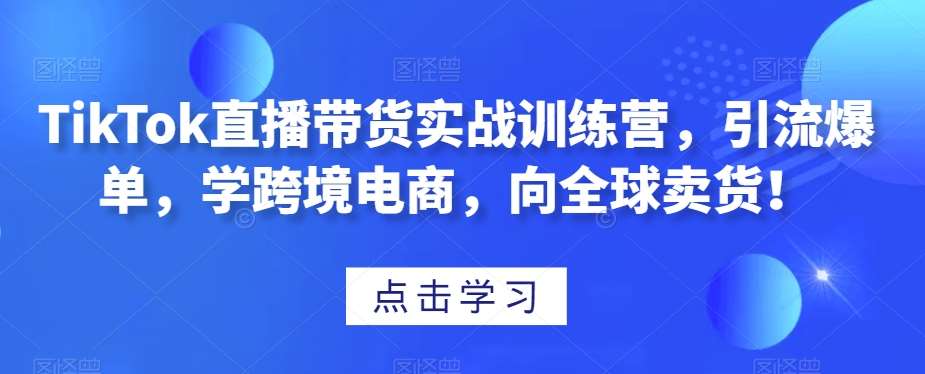 TikTok直播带货实战训练营，引流爆单，学跨境电商，向全球卖货！-时光论坛