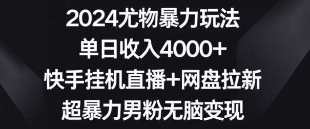 2024尤物暴力玩法，单日收入4000+，快手挂机直播+网盘拉新，超暴力男粉无脑变现【揭秘】-时光论坛