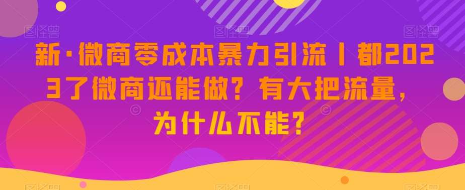 新·微商零成本暴力引流丨都2023了微商还能做？有大把流量，为什么不能？-时光论坛
