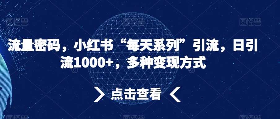 流量密码，小红书“每天系列”引流，日引流1000+，多种变现方式【揭秘】-时光论坛