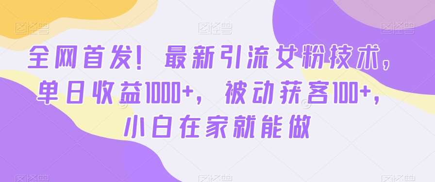 全网首发！最新引流女粉技术，单日收益1000+，被动获客100+，小白在家就能做【揭秘】-时光论坛