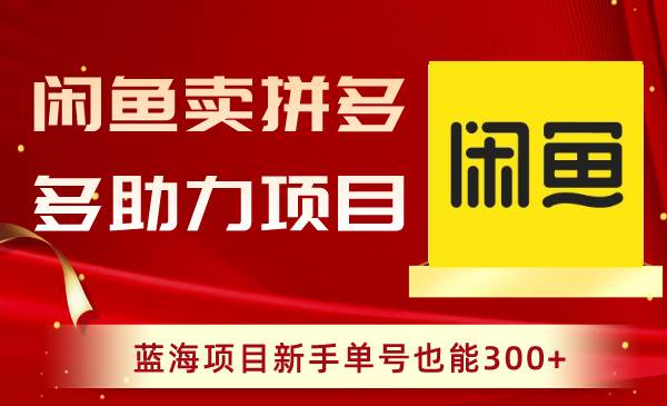 （8452期）闲鱼卖拼多多助力项目，蓝海项目新手单号也能300+-时光论坛