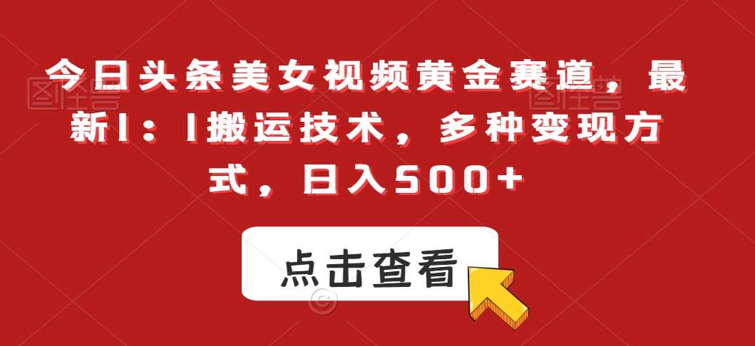 今日头条美女视频黄金赛道，最新1：1搬运技术，多种变现方式，日入500+【揭秘】-时光论坛