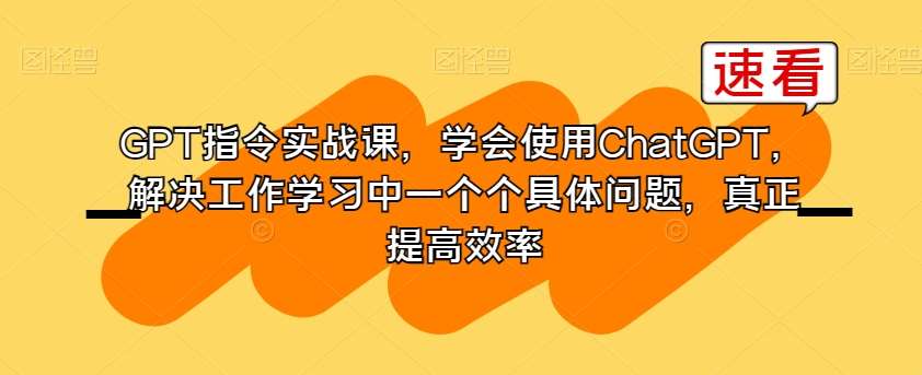 GPT指令实战课，学会使用ChatGPT，解决工作学习中一个个具体问题，真正提高效率-时光论坛