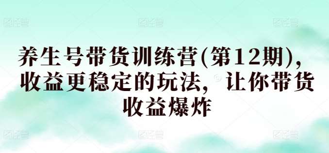 养生号带货训练营(第12期)，收益更稳定的玩法，让你带货收益爆炸-时光论坛