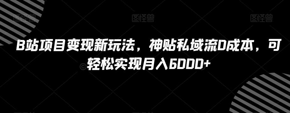 B站项目变现新玩法，神贴私域流0成本，可轻松实现月入6000+【揭秘】-时光论坛