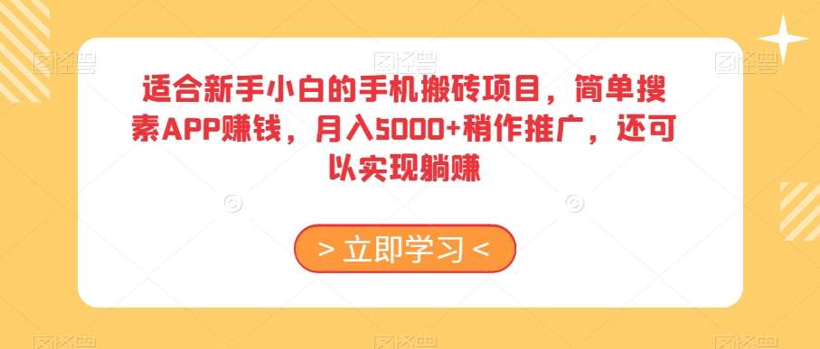 适合新手小白的手机搬砖项目，简单搜素APP赚钱，月入5000+稍作推广，还可以实现躺赚【揭秘】-时光论坛