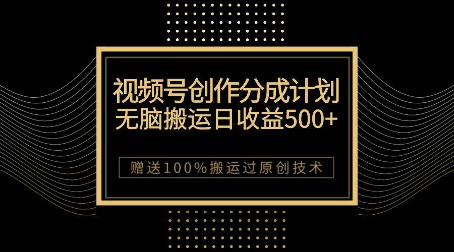 最新视频号创作分成计划，无脑搬运一天收益500+，100%搬运过原创技巧-时光论坛
