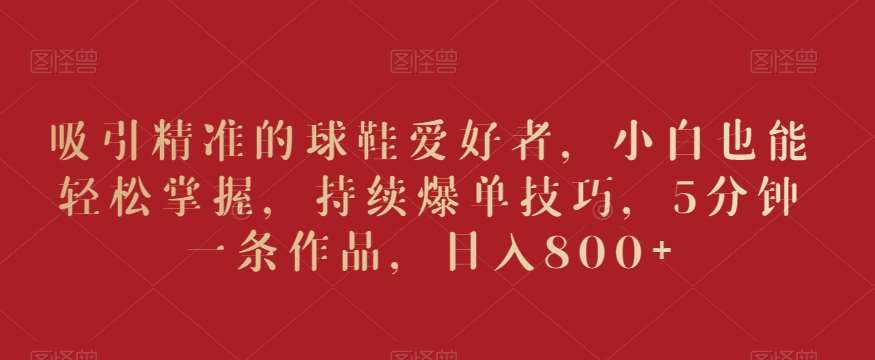 吸引精准的球鞋爱好者，小白也能轻松掌握，持续爆单技巧，5分钟一条作品，日入800+【揭秘】-时光论坛