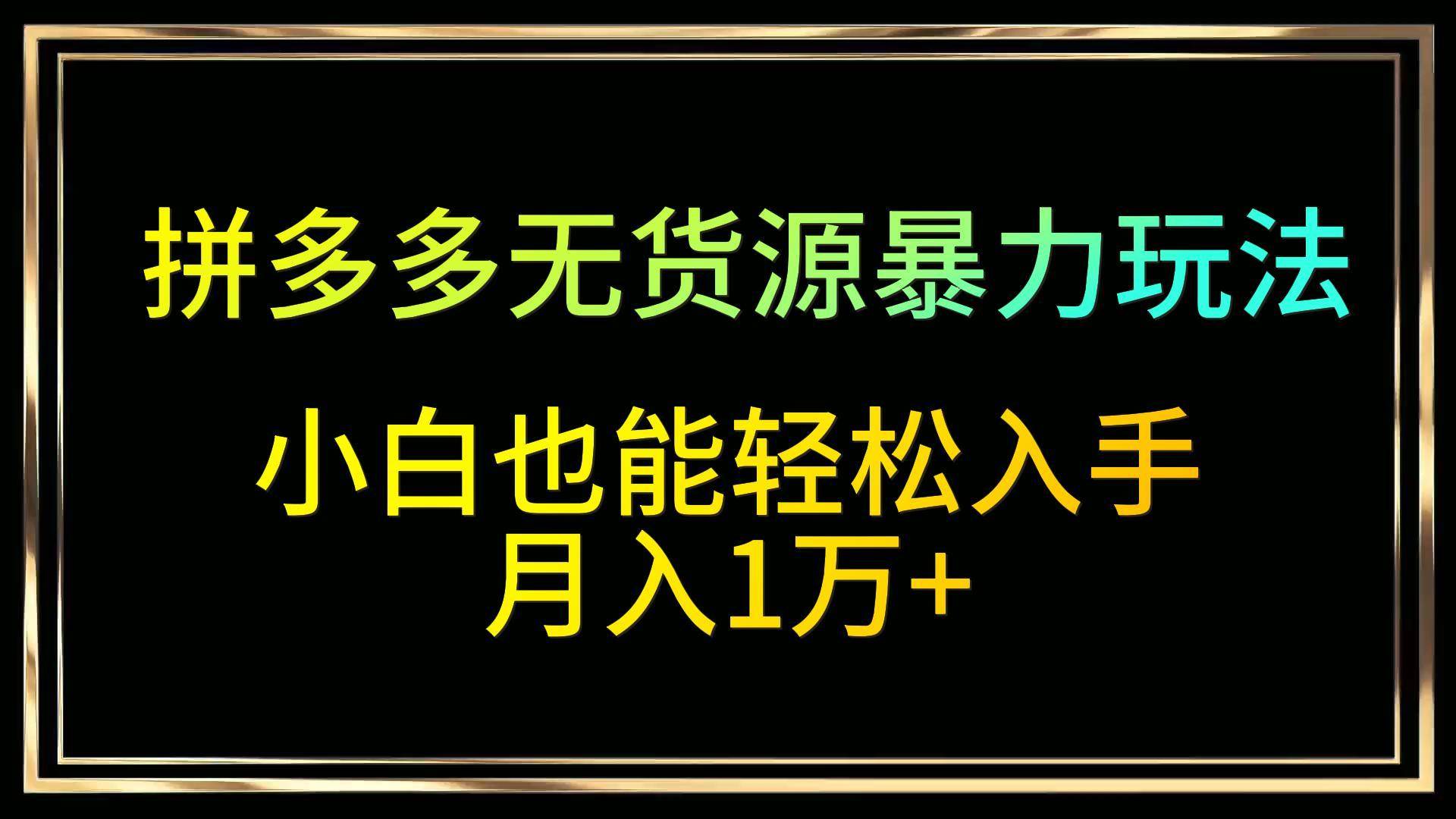 拼多多无货源暴力玩法，全程干货，小白也能轻松入手，月入1万+-时光论坛